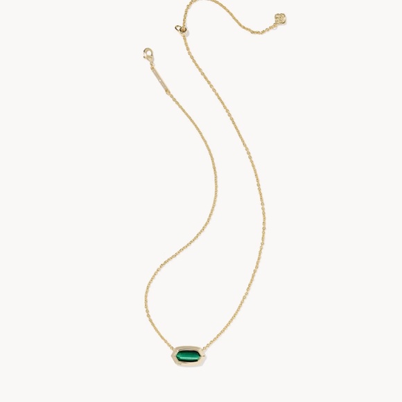 Kendra Scott Elisa Bezel Gold Short Pendant Necklace in Green Tiger's Eye - Picture 2 of 6
